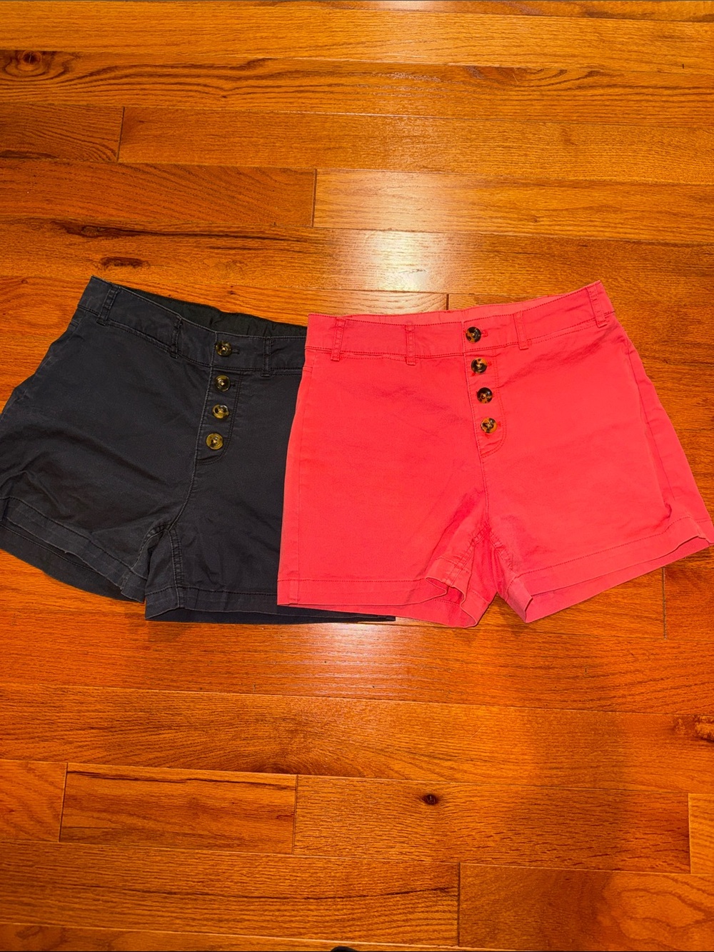 Old Navy High-Waist Button-Front Twill Shorts — Coral Pink and Grey 6